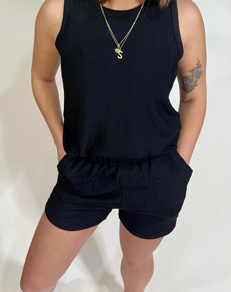 Black Corded Top and Short Set