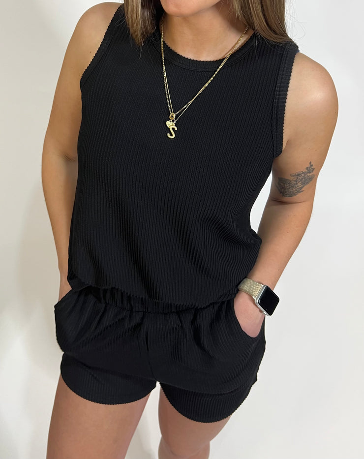 Black Corded Top and Short Set