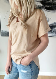Lucy V Neck Tee in Taupe (S-L)